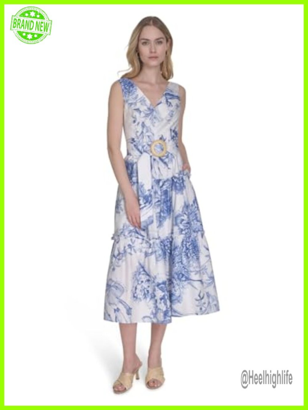 Sleeveless V-Neck Floral Midi Dress Zipper Closure Casual